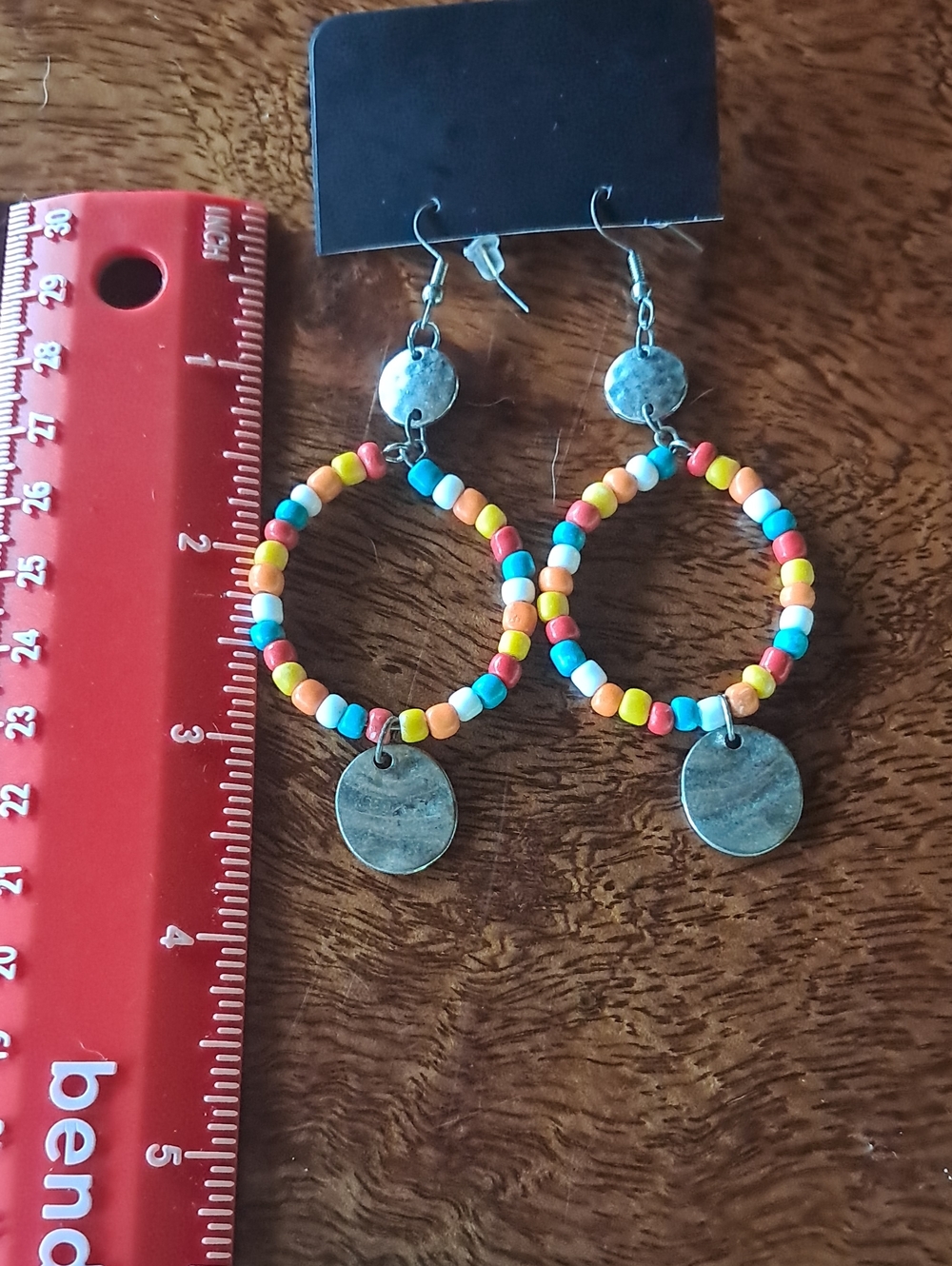 Colorful Beaded Hoop Earrings with Silver Discs